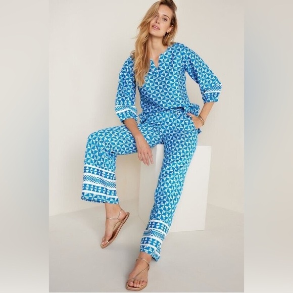 Soft Surroundings Pants - Soft Surroundings Women’s Blue and White Geometric Narah Pants - 3X